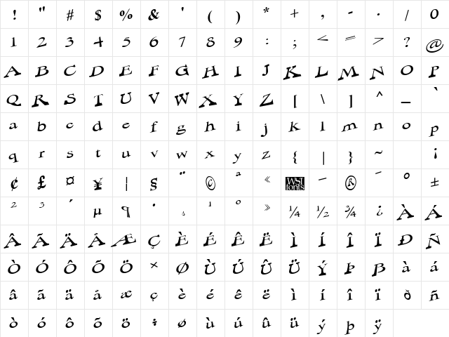 WayOuttaThere Regular  glyph index