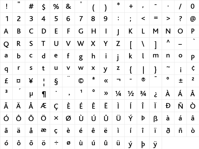 PTBliss Regular  glyph index