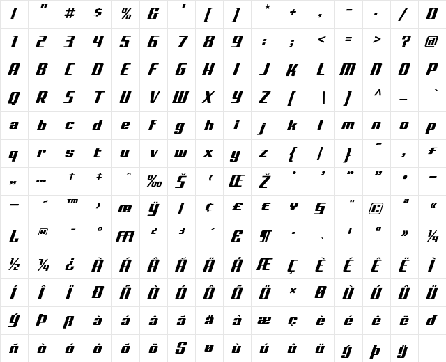 Bullet Regular  glyph index