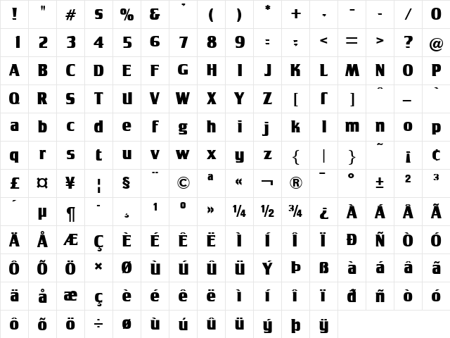 Tobago Poster Alternate Regular  glyph index