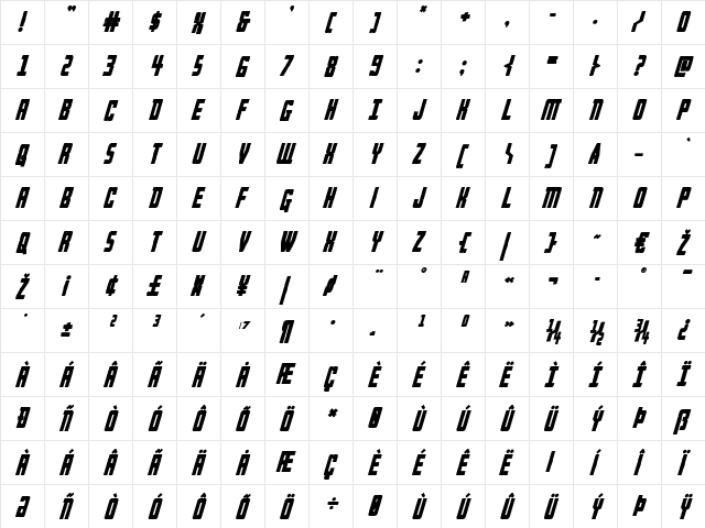 Rockledge Bold Italic Bold Italic  glyph index