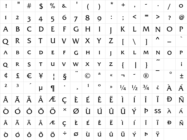 Fremont-Caps Regular  glyph index