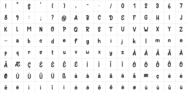 Brochette DEMO Regular  glyph index