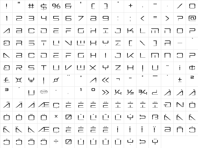 Banshee Pilot Halftone Regular  glyph index