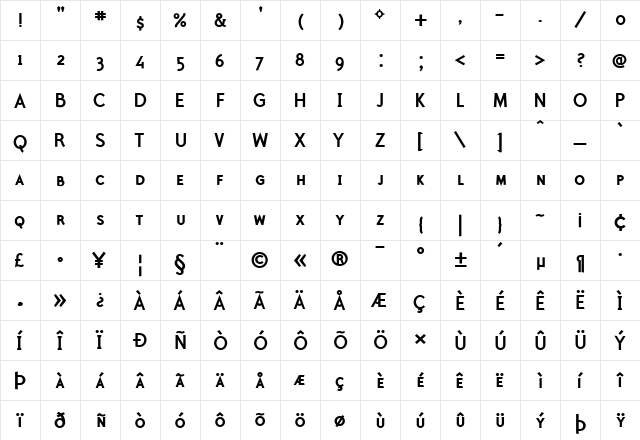 Polymer Caps Bold  glyph index