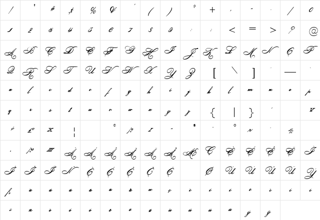 HeddyOpti-Script Script  glyph index
