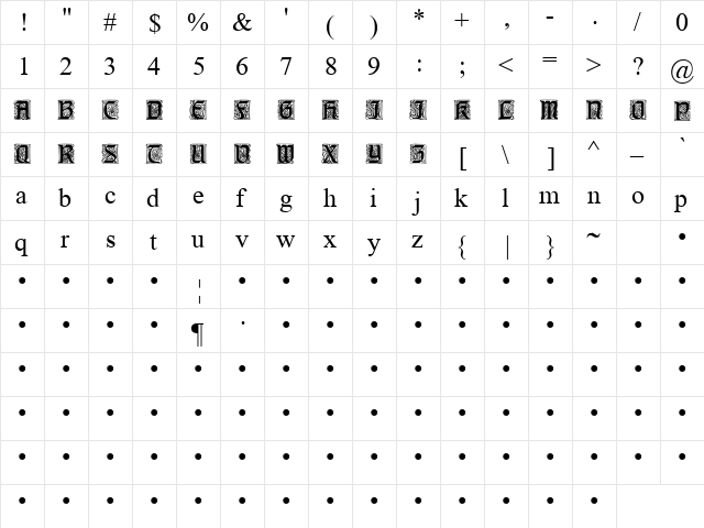 Carpathian 2 Regular  glyph index