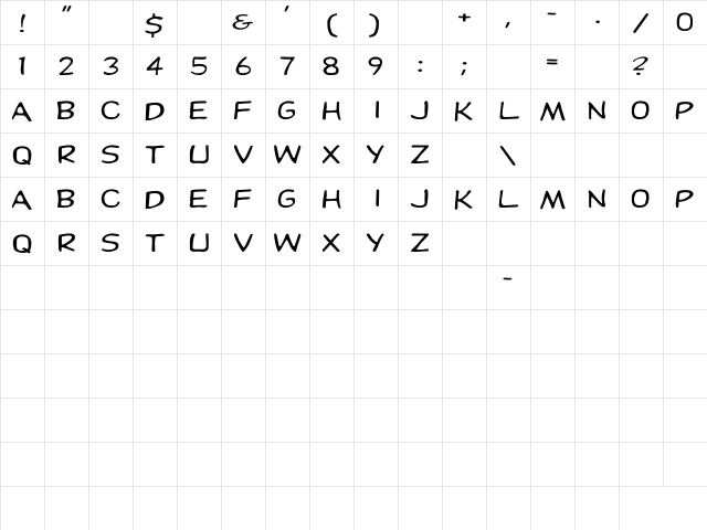 Dupuy Ex Regular  glyph index