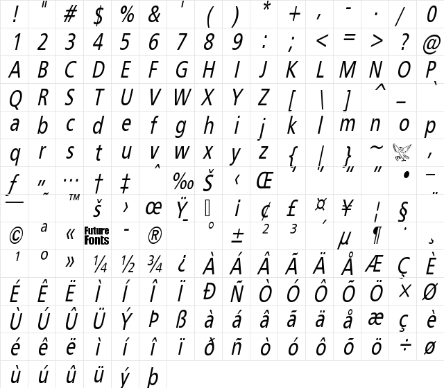 Gibson It Regular  glyph index