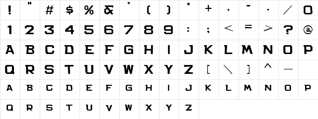 Padroomy square Regular  glyph index