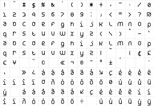 DS Yakuti55 Regular  glyph index