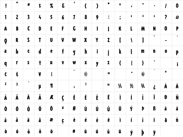 TriplexConBlackLining Regular  glyph index
