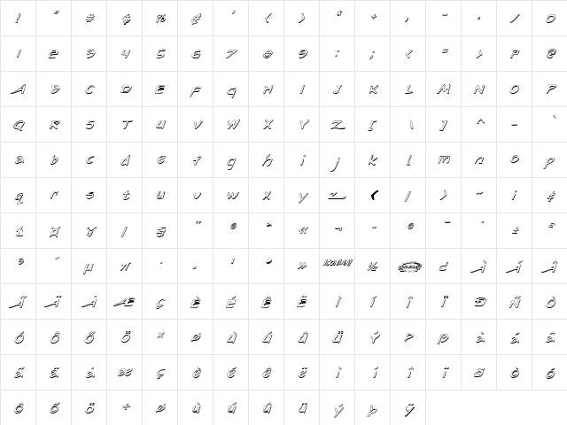 Arilon Shadow Italic Italic  glyph index