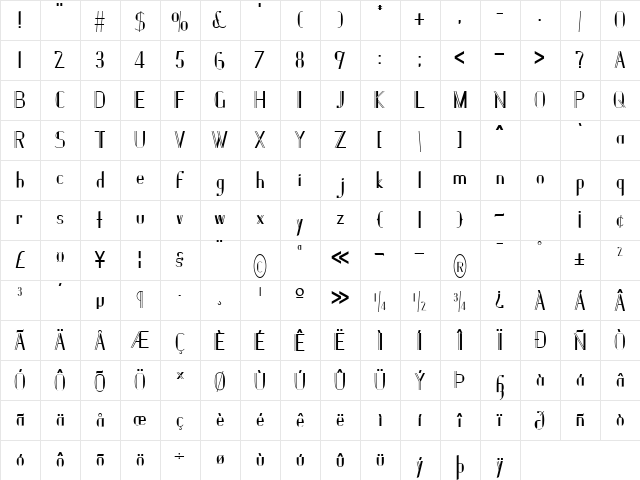 Janesville 51 Bold  glyph index