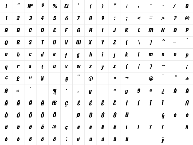 CorpusGothic AltOblique  glyph index