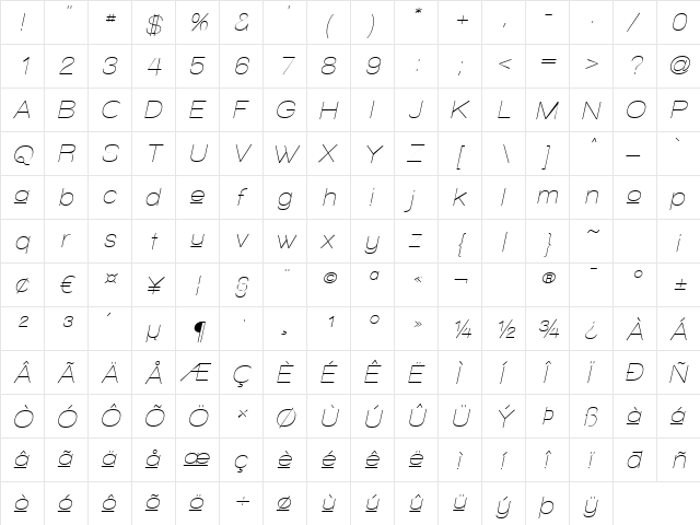 Walkway Upper Oblique Regular  glyph index