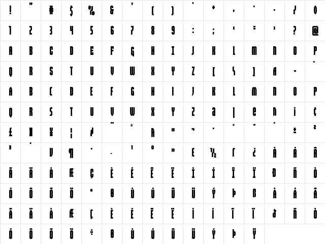 Valiant Times Condensed Regular  glyph index