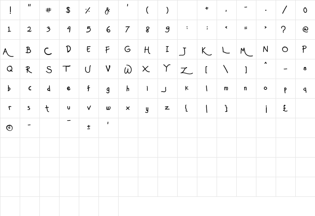 Mas Pendi Wow Regular  glyph index