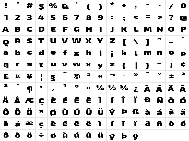 Exo 2 Black Expanded  glyph index