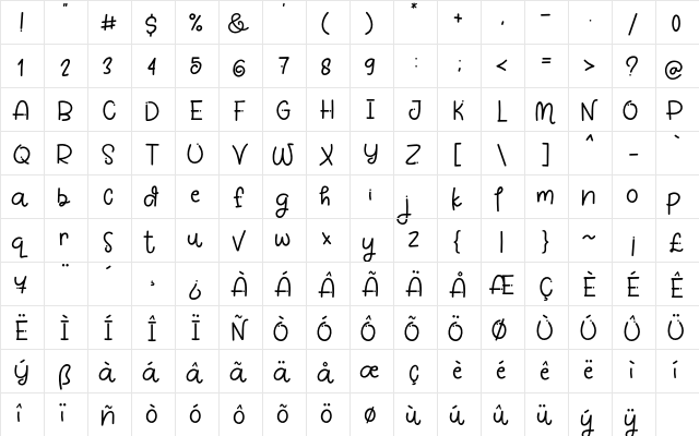 White Pinky Regular  glyph index