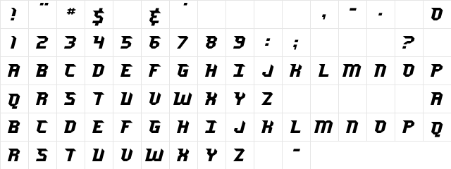 Jersey Sharp Regular  glyph index