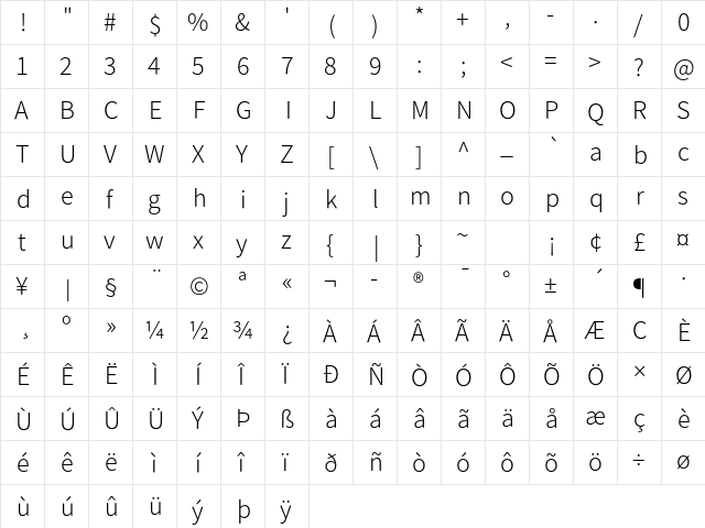 Assistant Light  glyph index