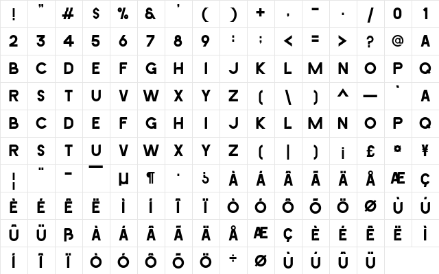 AVICENNA Regular  glyph index
