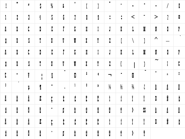 Zirkus Compress D Regular  glyph index
