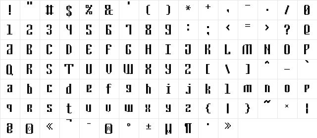 Cyrillic Pixel-7 Regular  glyph index
