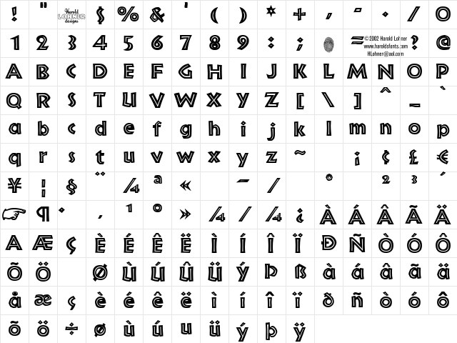 Bride InlineAlt Regular  glyph index