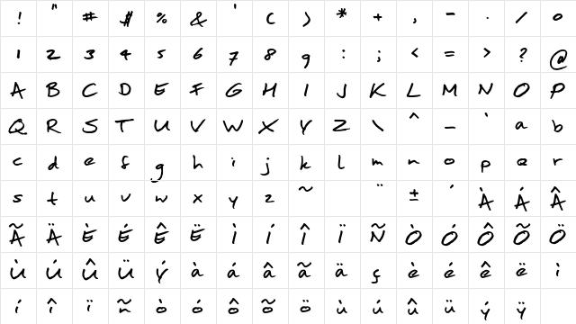 moanHand Regular  glyph index