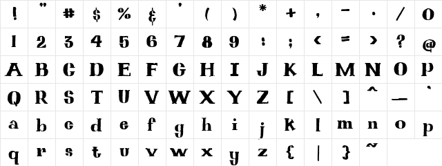 PC Rock Block Regular  glyph index