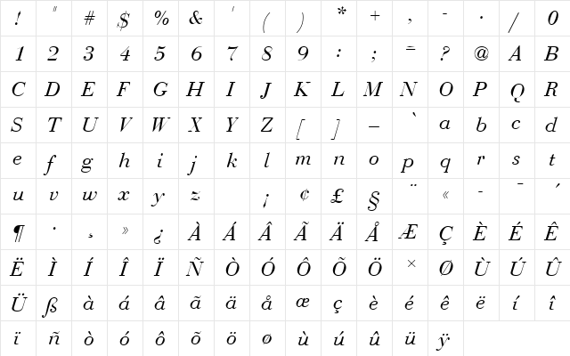 BauerBodDRegItaRo1 Regular  glyph index