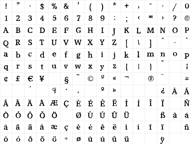 MichaelBeckerAntique Bold  glyph index