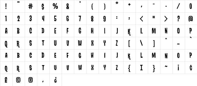 DracuFrankenWolf BB Regular  glyph index