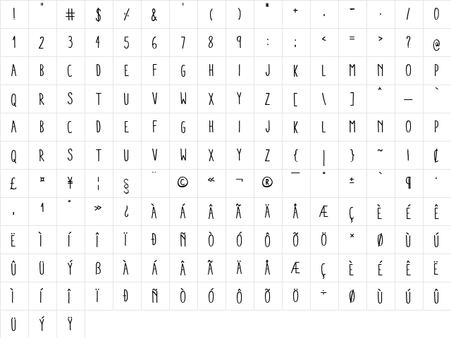 Aracne Condensed Regular Condensed Regular  glyph index