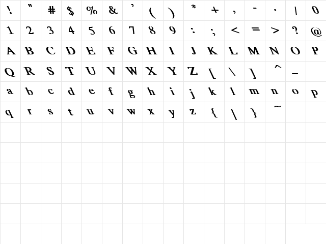 MicroTiempo-Normal Lefty Bold  glyph index