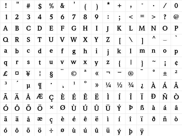 ITCWeidemann Bold  glyph index