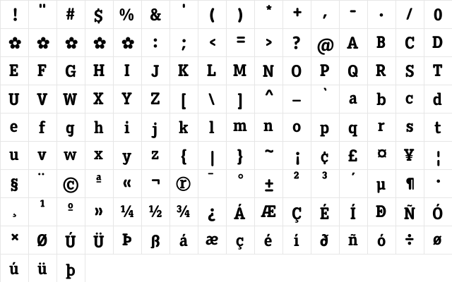 Diezma Rd ExtBd Regular  glyph index