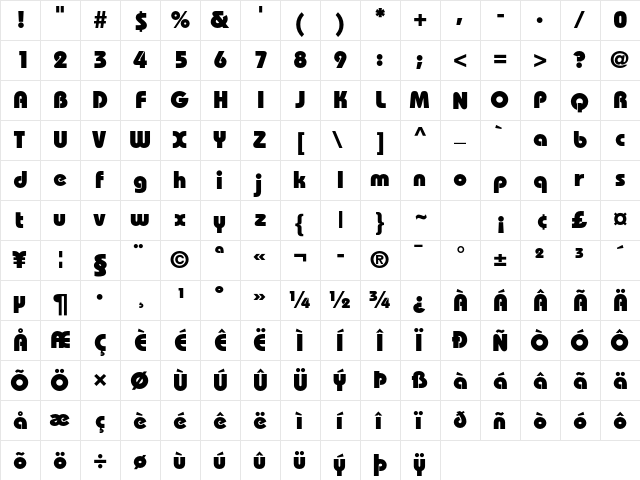 Bauhaus Std Heavy  glyph index