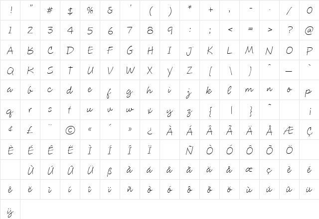 GE Martine Script Normal  glyph index