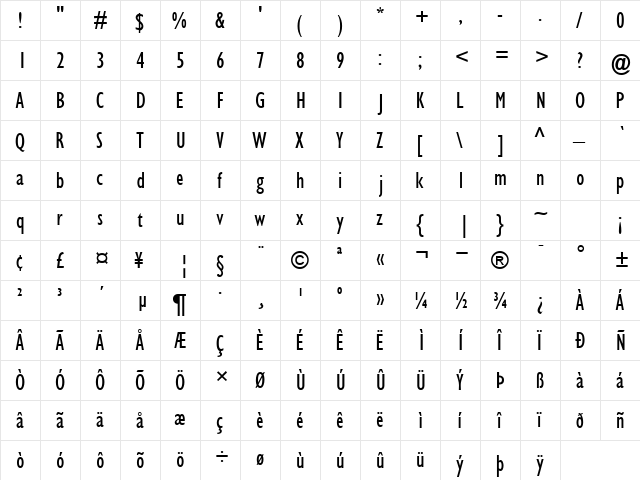 GimletCondSSK Regular  glyph index