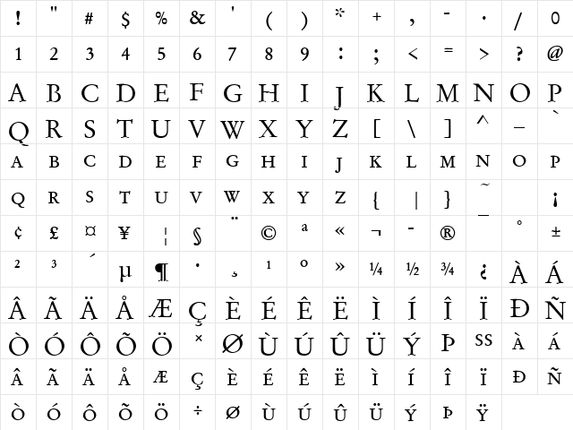 GaramondNo2DCDReg Regular  glyph index