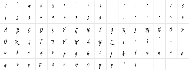 Deadhead Brush Regular  glyph index