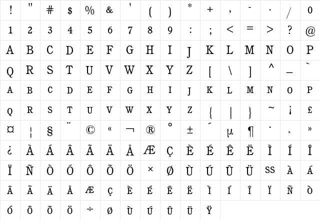 Cushing Expert BQ Regular  glyph index