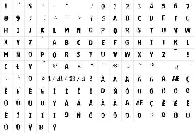 VTKS BRIGHT Regular  glyph index