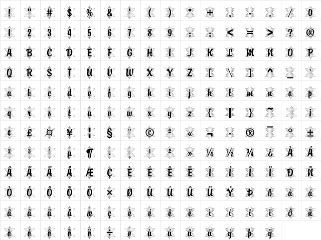 DTCBrodyM47 Regular  glyph index