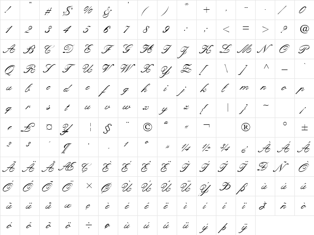 QuillScriptSSK Regular  glyph index