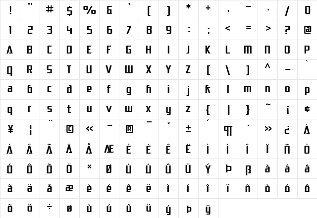 SF Electrotome Regular  glyph index