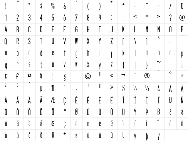 Seattle Sans Regular  glyph index